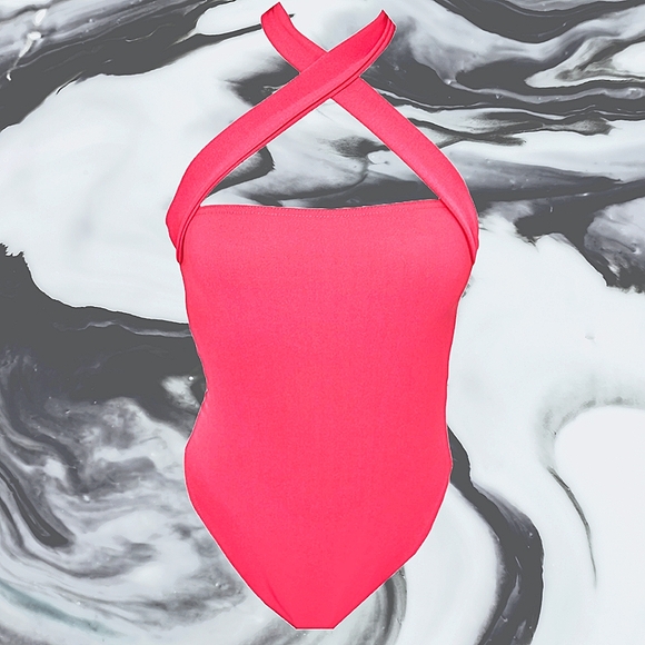 NWT PRETTYLITTLETHING Hot Pink Halterneck Bodysuit - Picture 1 of 7